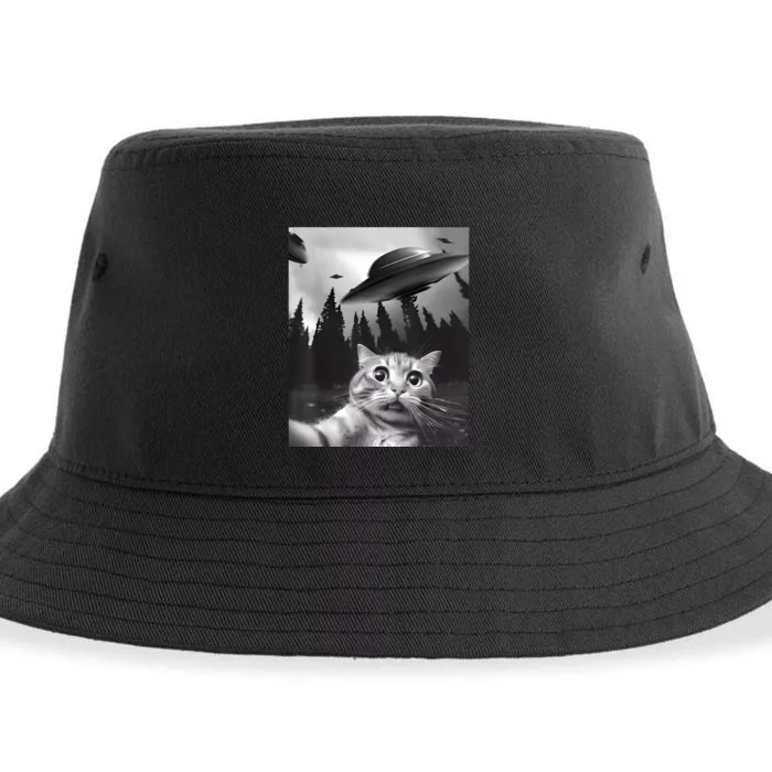 Alien UFO Funny Cat Selfie Sustainable Bucket Hat