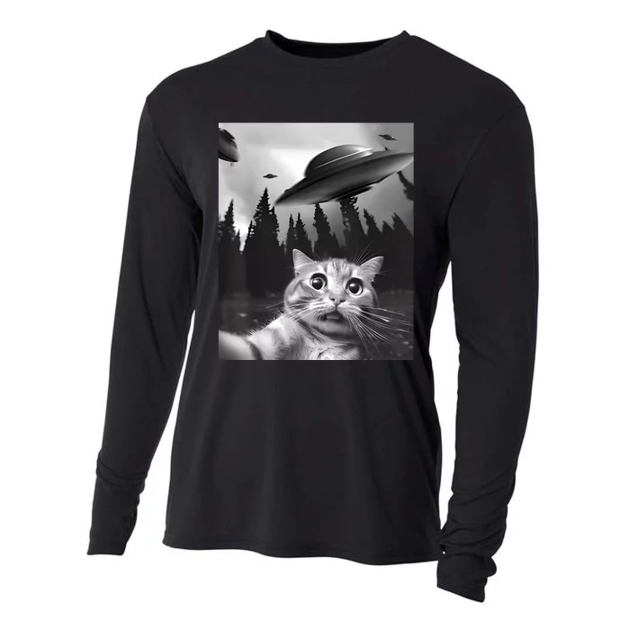 Alien UFO Funny Cat Selfie Cooling Performance Long Sleeve Crew