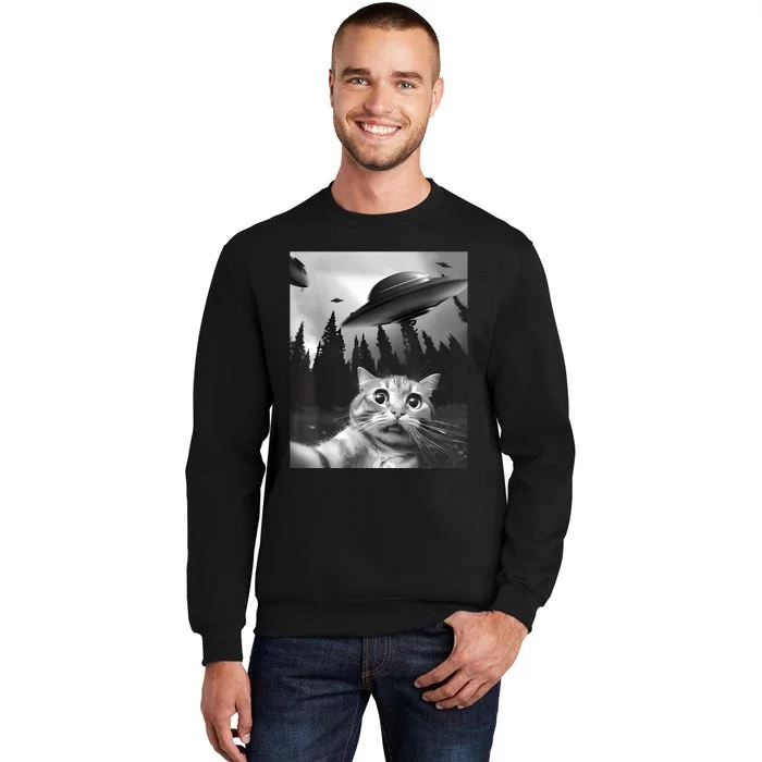 Alien UFO Funny Cat Selfie Tall Sweatshirt