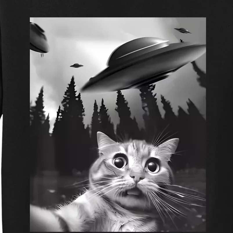 Alien UFO Funny Cat Selfie Tall Sweatshirt