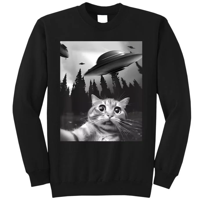 Alien UFO Funny Cat Selfie Tall Sweatshirt