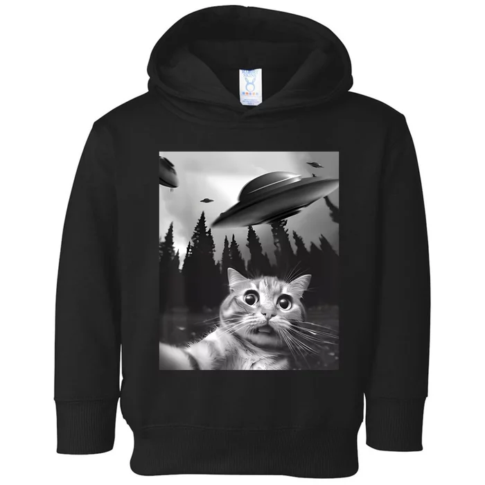 Alien UFO Funny Cat Selfie Toddler Hoodie