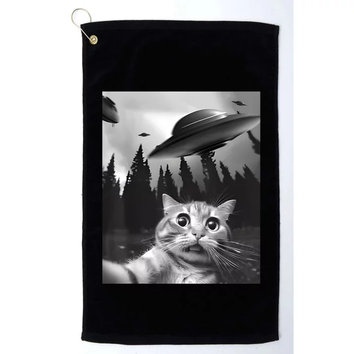 Alien UFO Funny Cat Selfie Platinum Collection Golf Towel