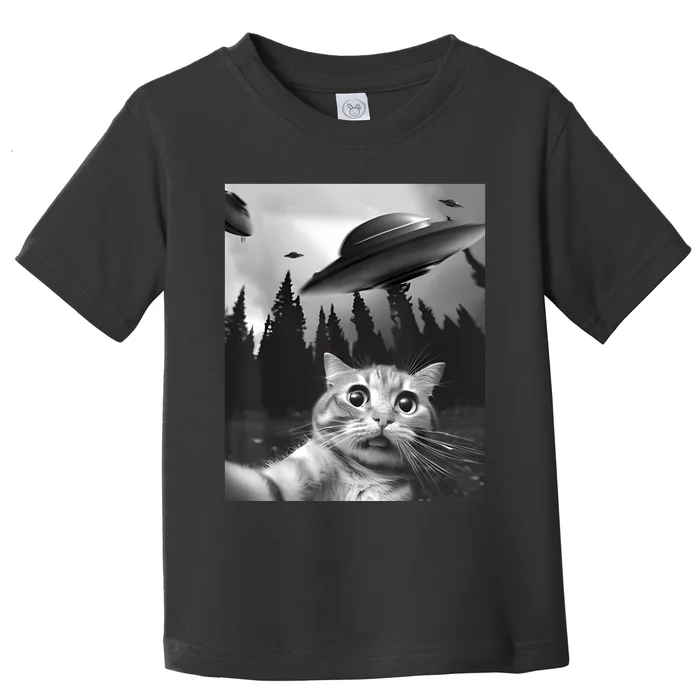 Alien UFO Funny Cat Selfie Toddler T-Shirt