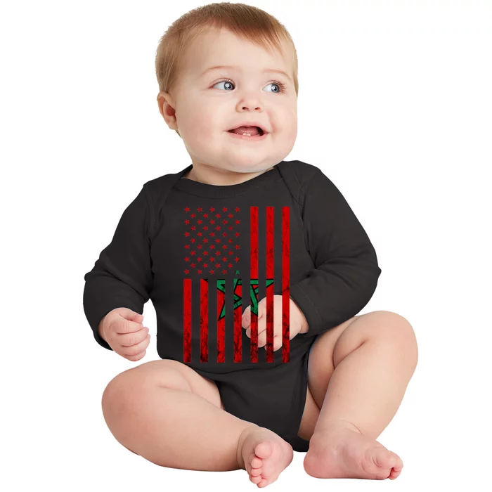 American USA Flag Morocco Moroccan Flag Moroccan Roots Baby Long Sleeve Bodysuit