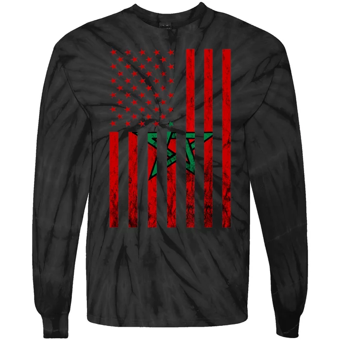 American USA Flag Morocco Moroccan Flag Moroccan Roots Tie-Dye Long Sleeve Shirt