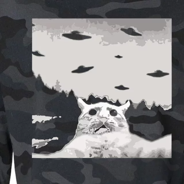 Alien UFO Funny Cat Cropped Pullover Crew