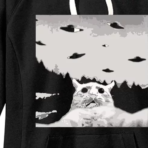 Alien UFO Funny Cat Women's Fleece Hoodie