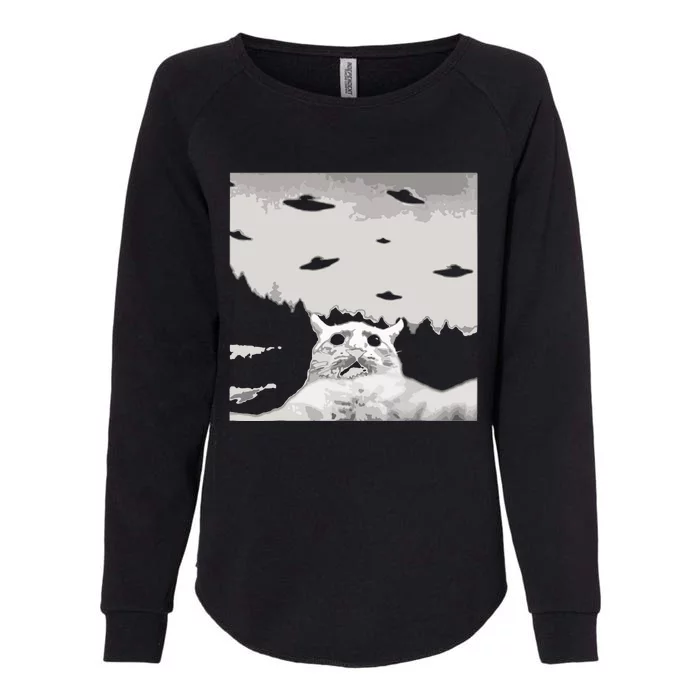 Alien UFO Funny Cat Womens California Wash Sweatshirt