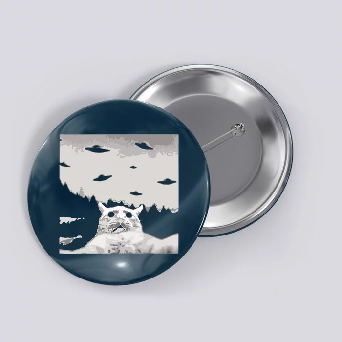 Alien UFO Funny Cat Button