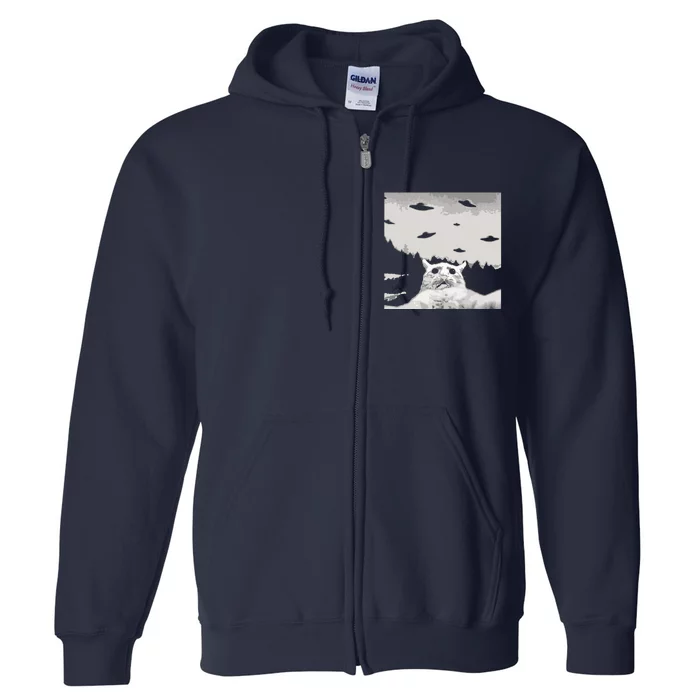 Alien UFO Funny Cat Full Zip Hoodie