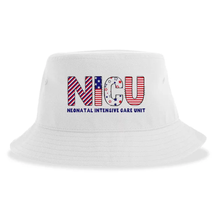 American USA Flag NICU Nurse 4th Of July Funny Nurse Life Sustainable Bucket Hat