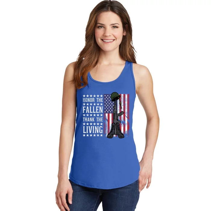 American Us Flag Honor The Fallen Thank Living Memorial Day Gift Ladies Essential Tank