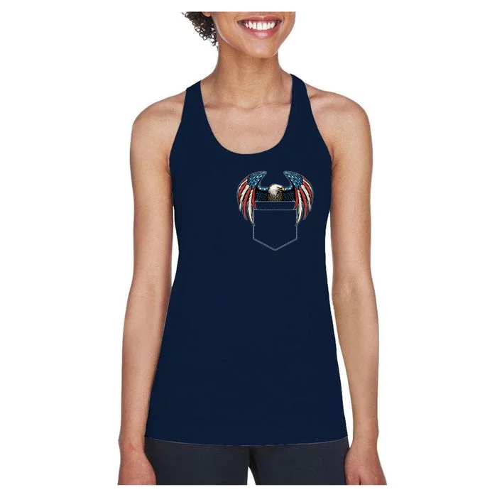 American USA Flag Eagle In Pocket Women's Racerback Tank