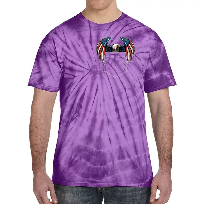 American USA Flag Eagle In Pocket Tie-Dye T-Shirt