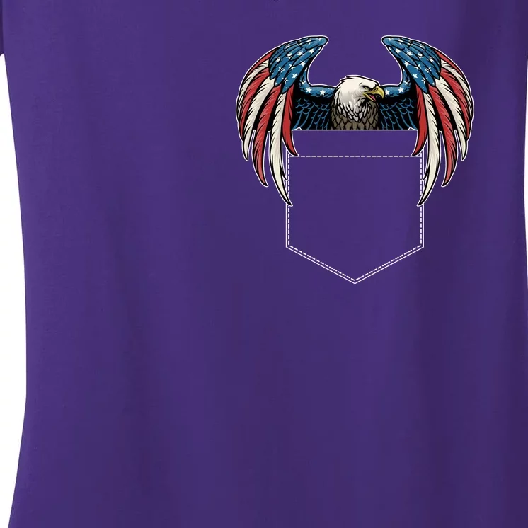 American USA Flag Eagle In Pocket Women's V-Neck T-Shirt