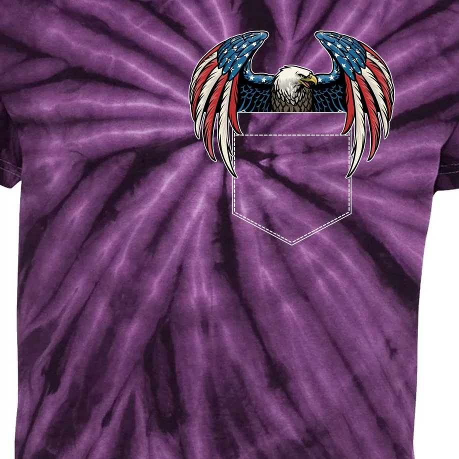 American USA Flag Eagle In Pocket Kids Tie-Dye T-Shirt