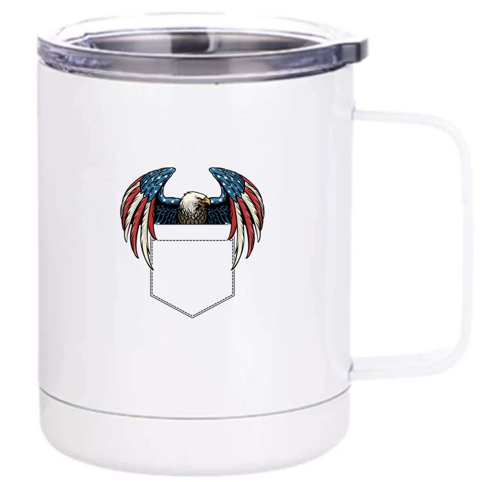 American USA Flag Eagle In Pocket Front & Back 12oz Stainless Steel Tumbler Cup