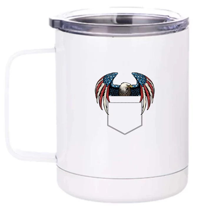 American USA Flag Eagle In Pocket Front & Back 12oz Stainless Steel Tumbler Cup