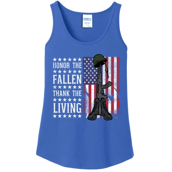 American Us Flag Honor The Fallen Thank Living Memorial Day Funny Gift Ladies Essential Tank