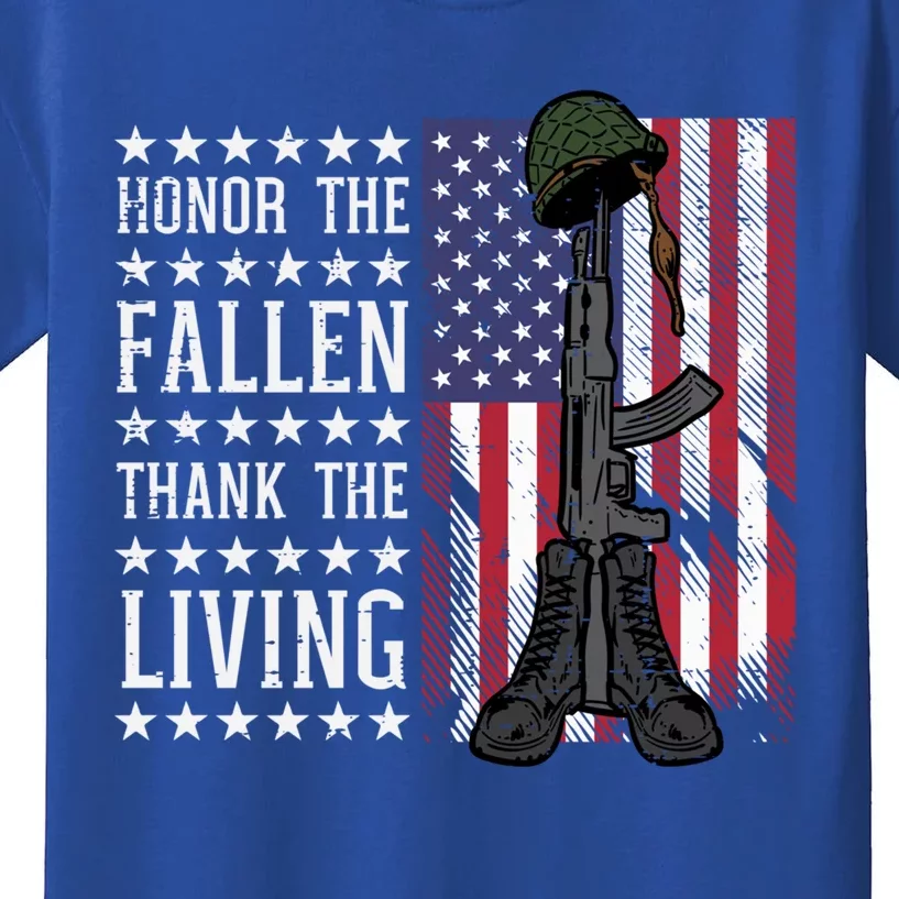 American Us Flag Honor The Fallen Thank Living Memorial Day Funny Gift Kids T-Shirt