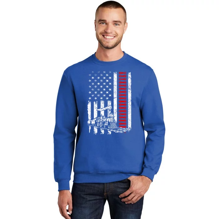 American Usa Flag Train Railroad Railway Worker Patriotic Gift Tall Sweatshirt