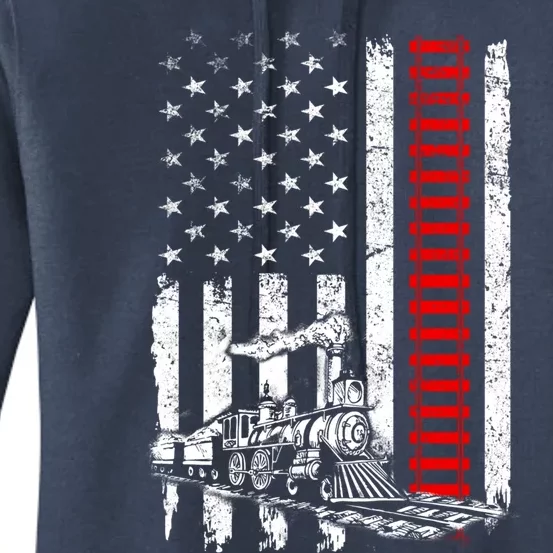 American Usa Flag Train Railroad Railway Worker Patriotic Gift Women's Pullover Hoodie