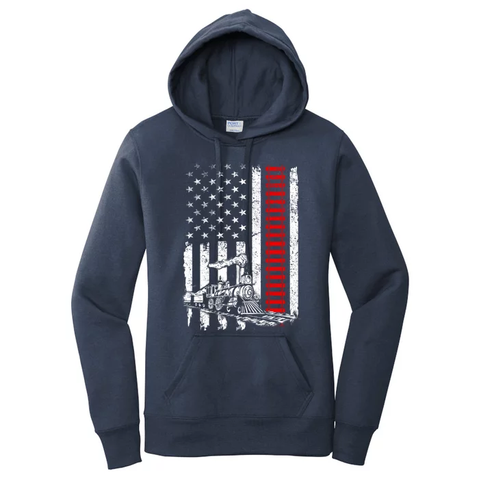 American Usa Flag Train Railroad Railway Worker Patriotic Gift Women's Pullover Hoodie