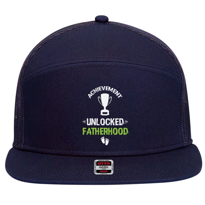 Achievet Unlocked Fatherhood Expecting Parent Meaningful Gift 7 Panel Mesh Trucker Snapback Hat