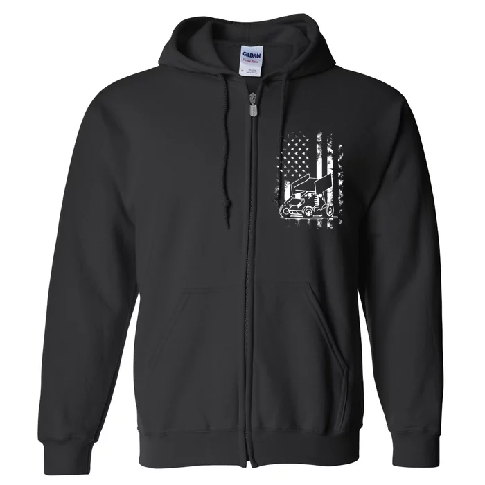 American Us Flag Sprint Car Racing Gift Full Zip Hoodie