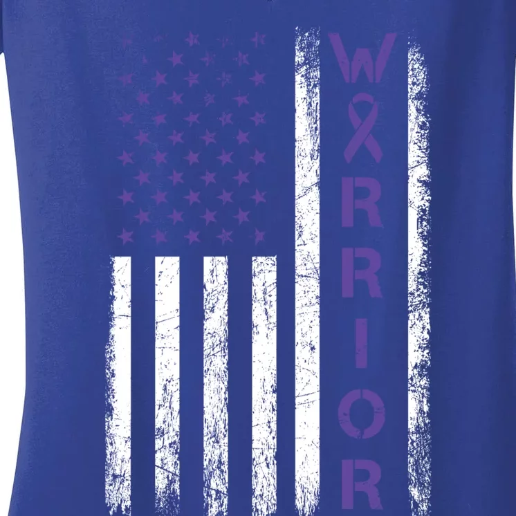 American Usa Flag Warrior Gift Crohns Disease Awareness Cool Gift Women's V-Neck T-Shirt