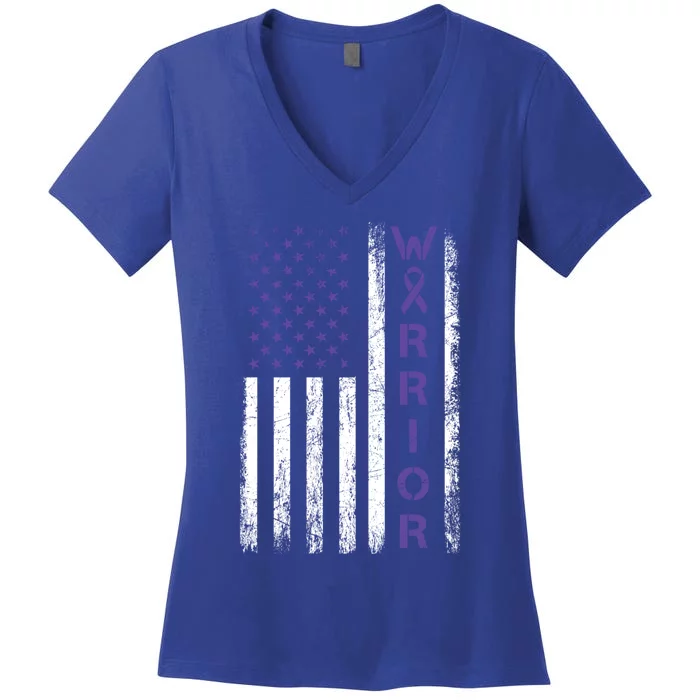 American Usa Flag Warrior Gift Crohns Disease Awareness Cool Gift Women's V-Neck T-Shirt