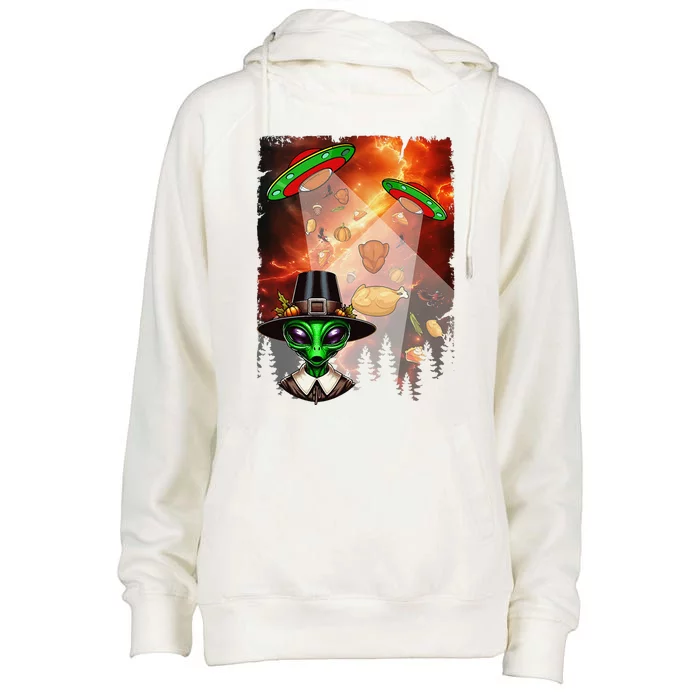 Aliens Unidentified Flying Object Thanksgiving Roast Turkeys Womens Funnel Neck Pullover Hood