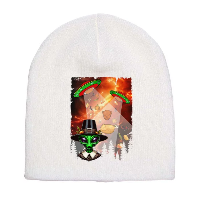 Aliens Unidentified Flying Object Thanksgiving Roast Turkeys Short Acrylic Beanie