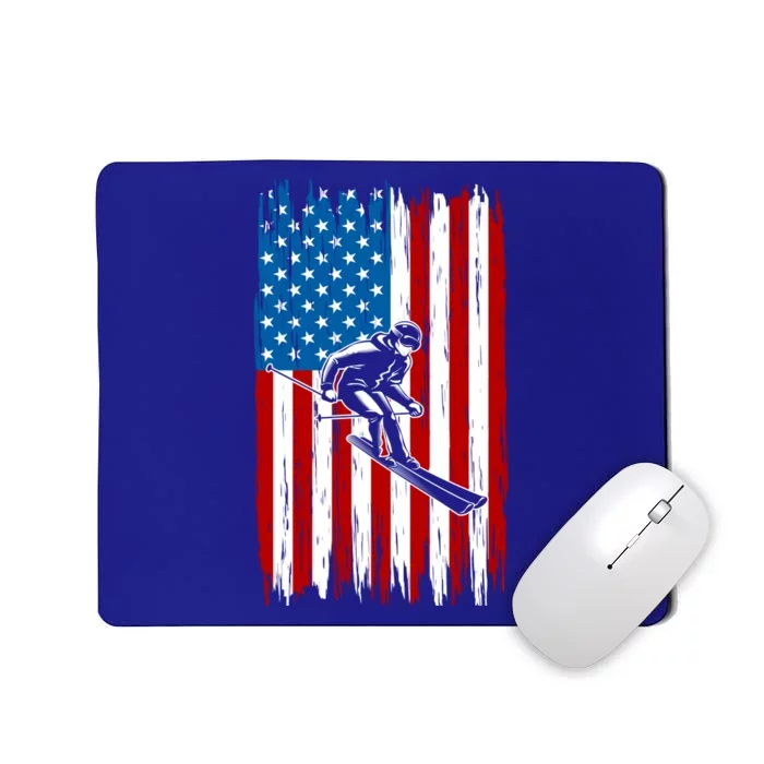 American Usa Flag Ski Dad Funny Gift Mousepad