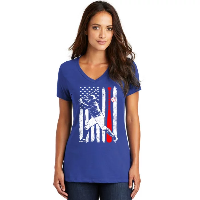 American Usa Flag Patriotic Vintage Baseball Flag Gift Women's V-Neck T-Shirt