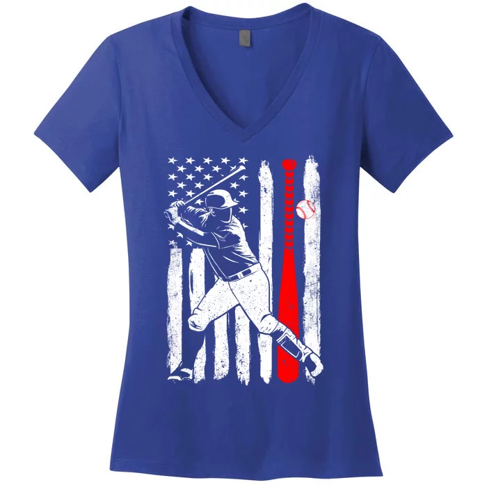 American Usa Flag Patriotic Vintage Baseball Flag Gift Women's V-Neck T-Shirt