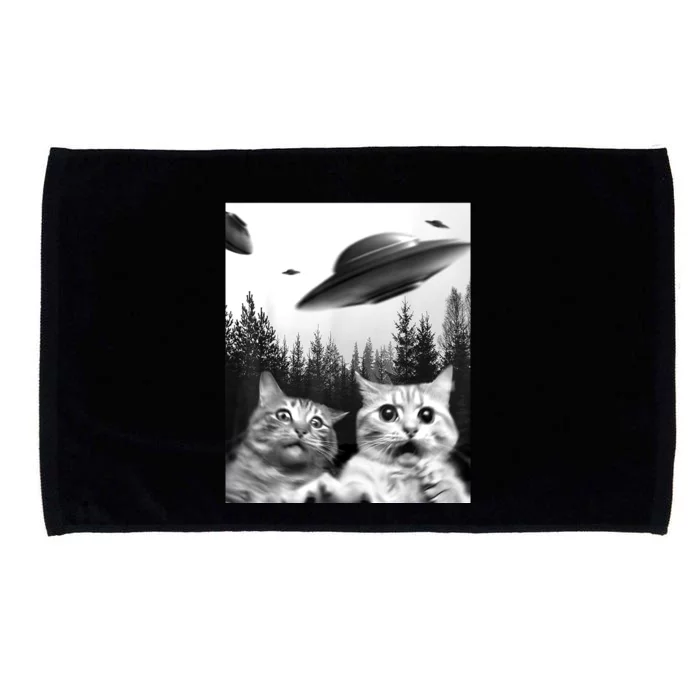 Alien UFO Funny Cat Selfie Microfiber Hand Towel