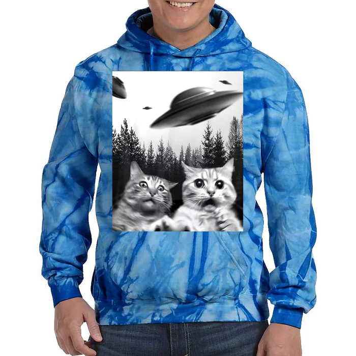 Alien UFO Funny Cat Selfie Tie Dye Hoodie