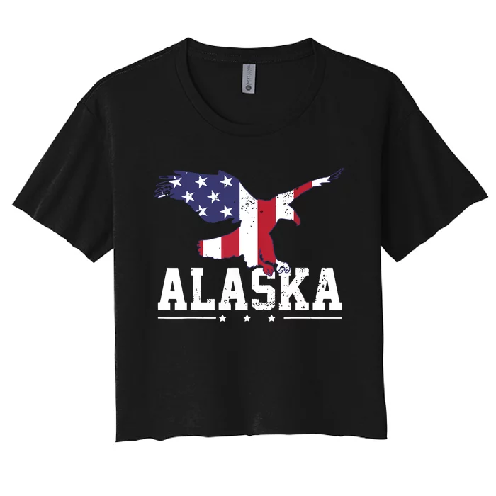 Alaska Usa Flag Vintage Eagle 4th Of July American Gift Women's Crop Top Tee