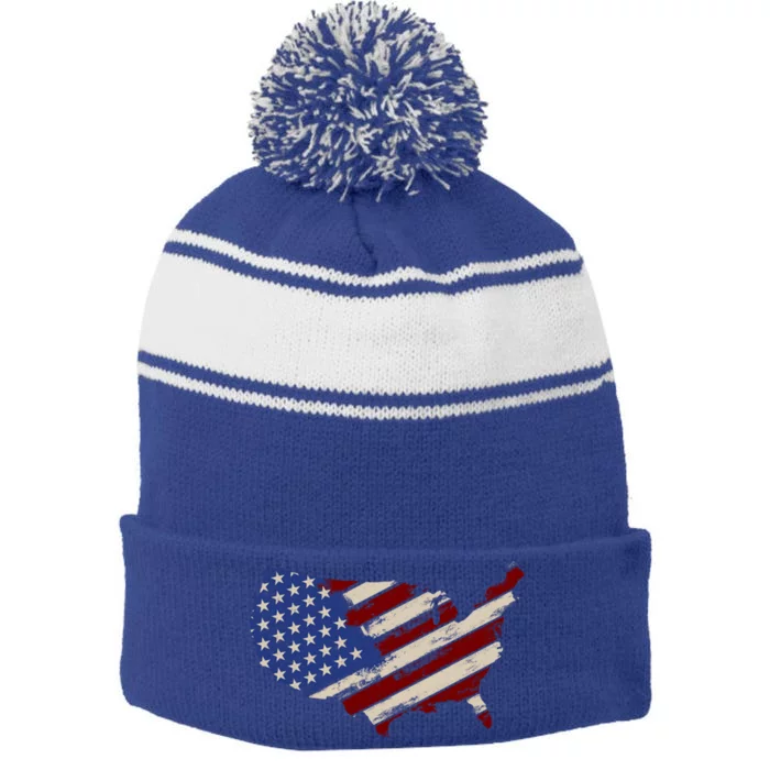 American Usa Gift Stripe Pom Pom Beanie