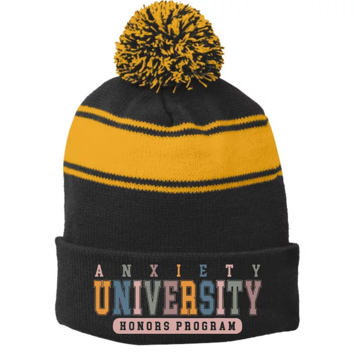 Anxiety University Honors Program Stripe Pom Pom Beanie