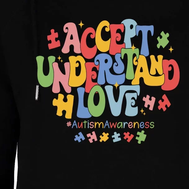 Accept Understand Love Autism Awareness Womens Funnel Neck Pullover Hood