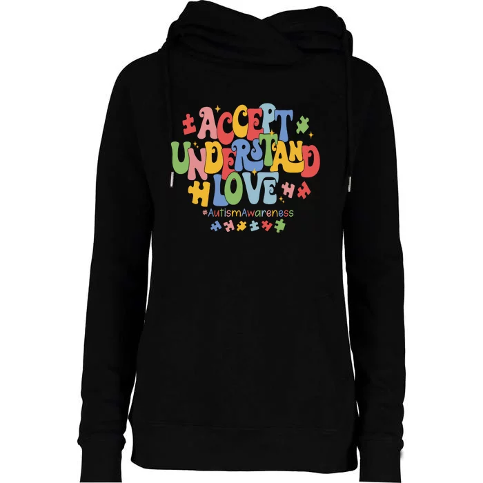 Accept Understand Love Autism Awareness Womens Funnel Neck Pullover Hood