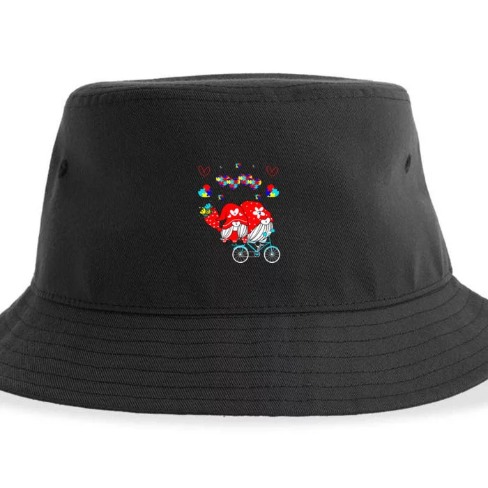 Accept Understand Love Autism Awareness Gnome Valentine Day Sustainable Bucket Hat