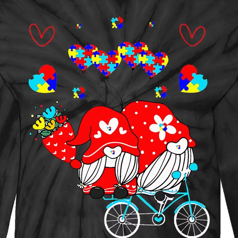 Accept Understand Love Autism Awareness Gnome Valentine Day Tie-Dye Long Sleeve Shirt