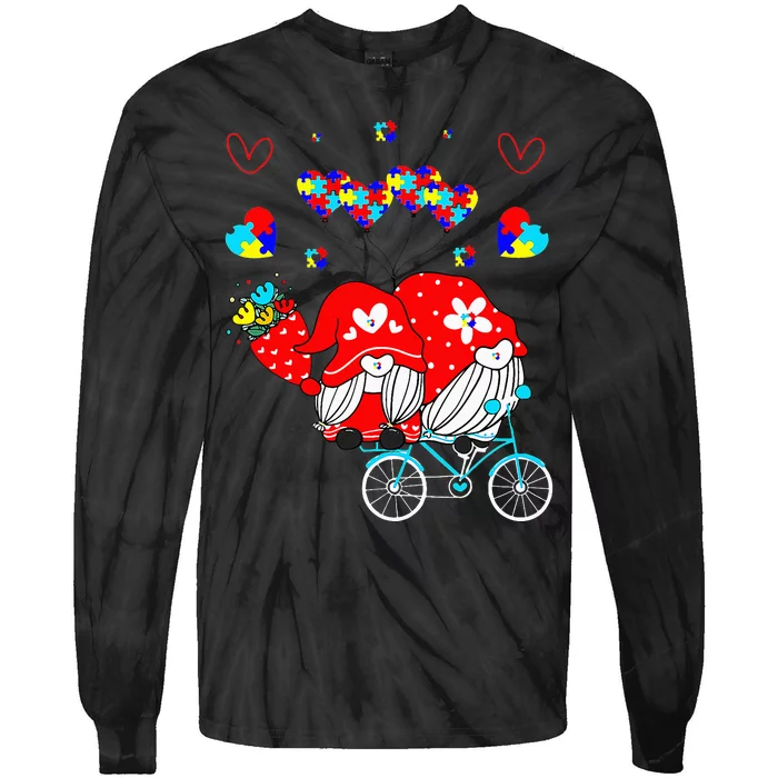 Accept Understand Love Autism Awareness Gnome Valentine Day Tie-Dye Long Sleeve Shirt