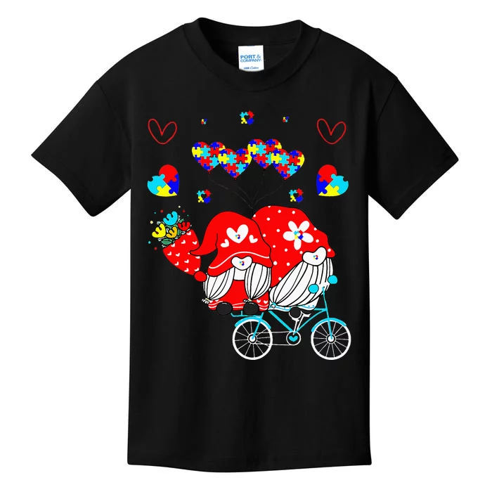 Accept Understand Love Autism Awareness Gnome Valentine Day Kids T-Shirt