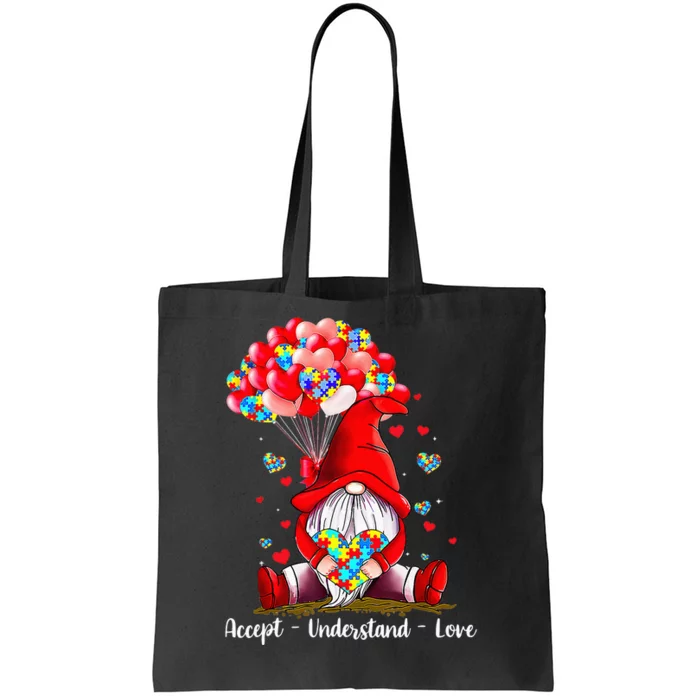 Accept Understand Love Autism Awareness Gnome Valentine Tote Bag