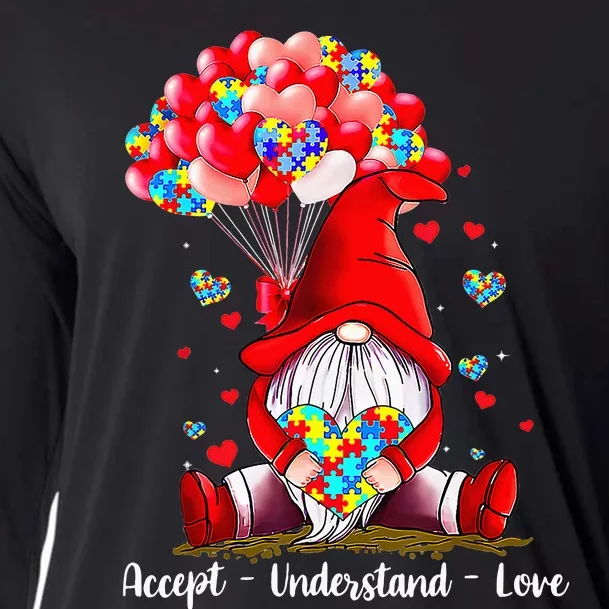 Accept Understand Love Autism Awareness Gnome Valentine Cooling Performance Long Sleeve Crew